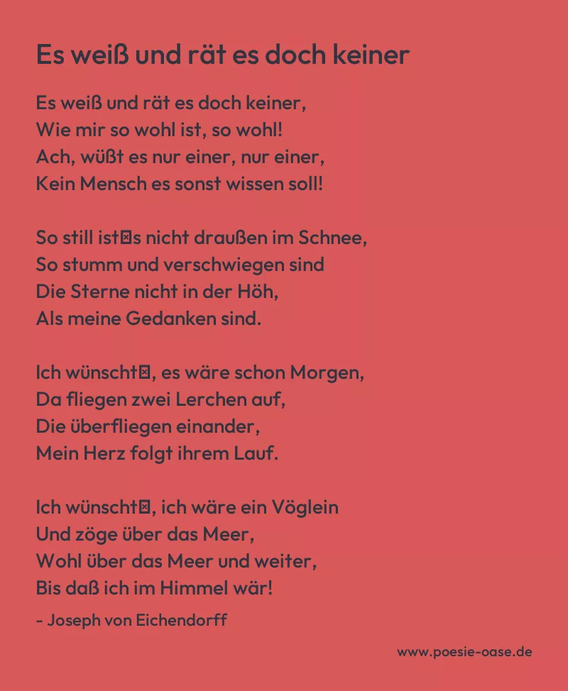 Gedicht: Es weiß und rät es doch keiner von Joseph von Eichendorff