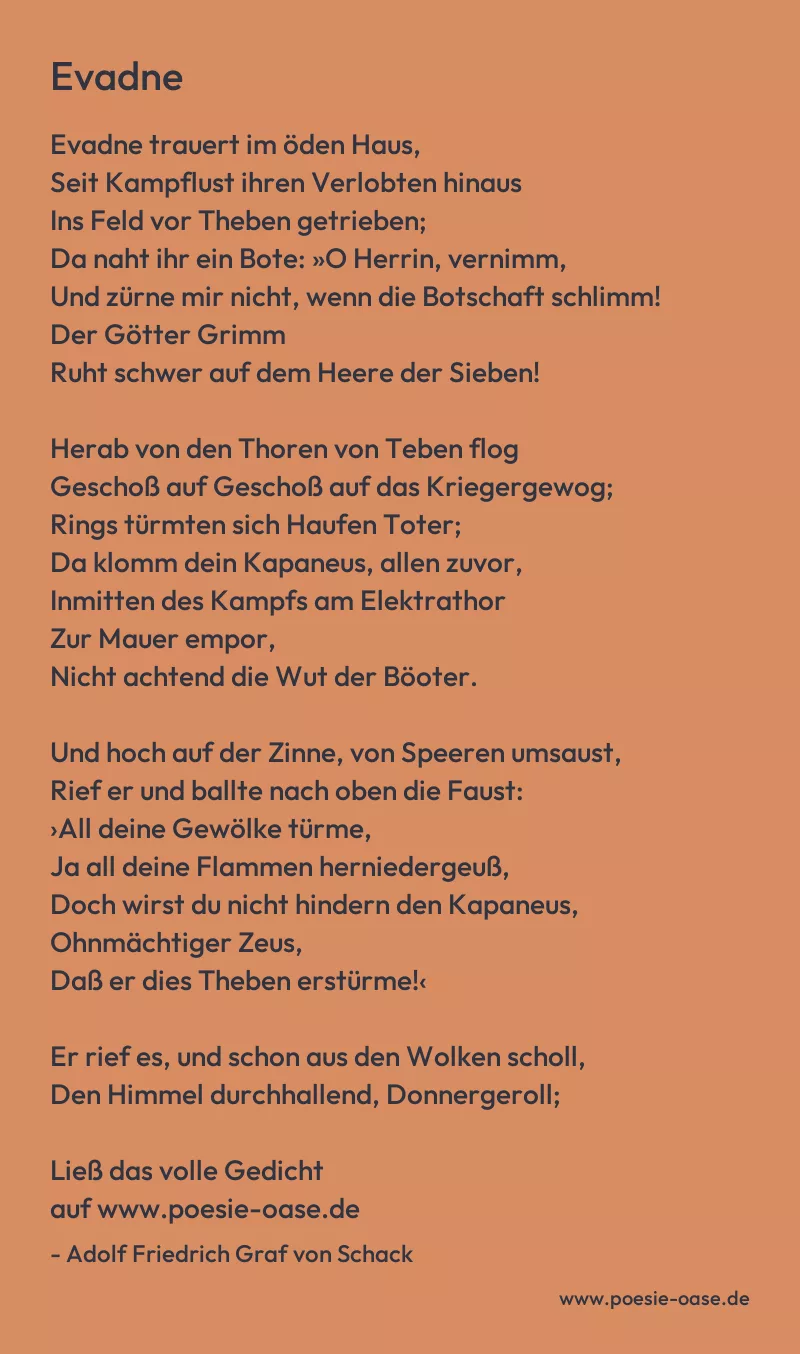 Gedicht: Evadne von Adolf Friedrich Graf von Schack