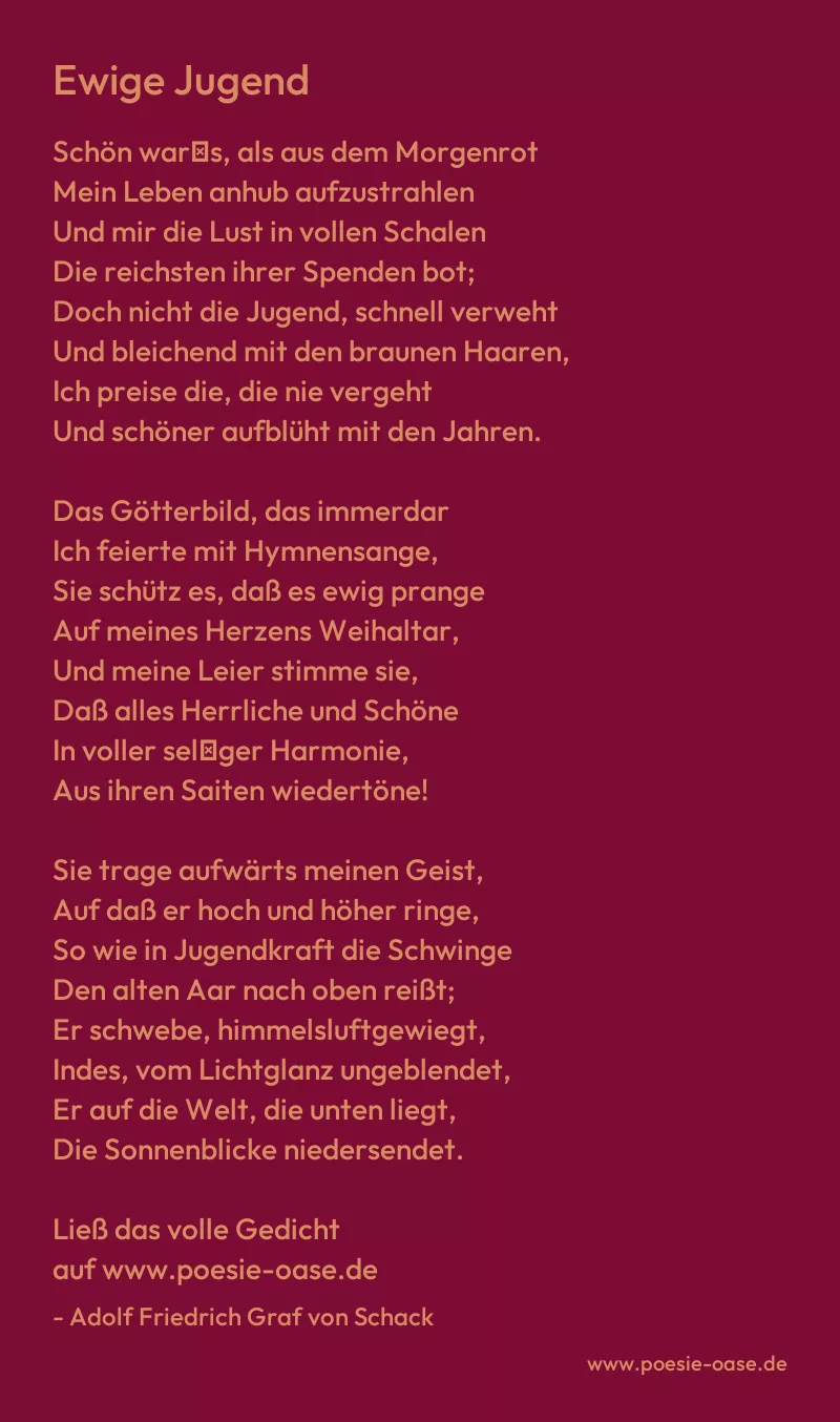 Gedicht: Ewige Jugend von Adolf Friedrich Graf von Schack