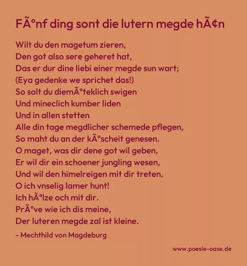 Gedicht: FÃºnf ding sont die lutern megde hÃ¢n von Mechthild von Magdeburg