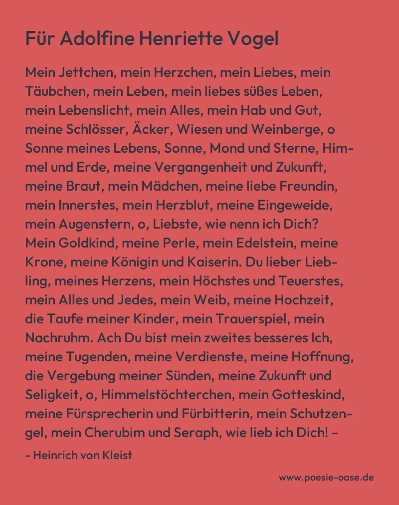Gedicht: Für Adolfine Henriette Vogel von Heinrich von Kleist