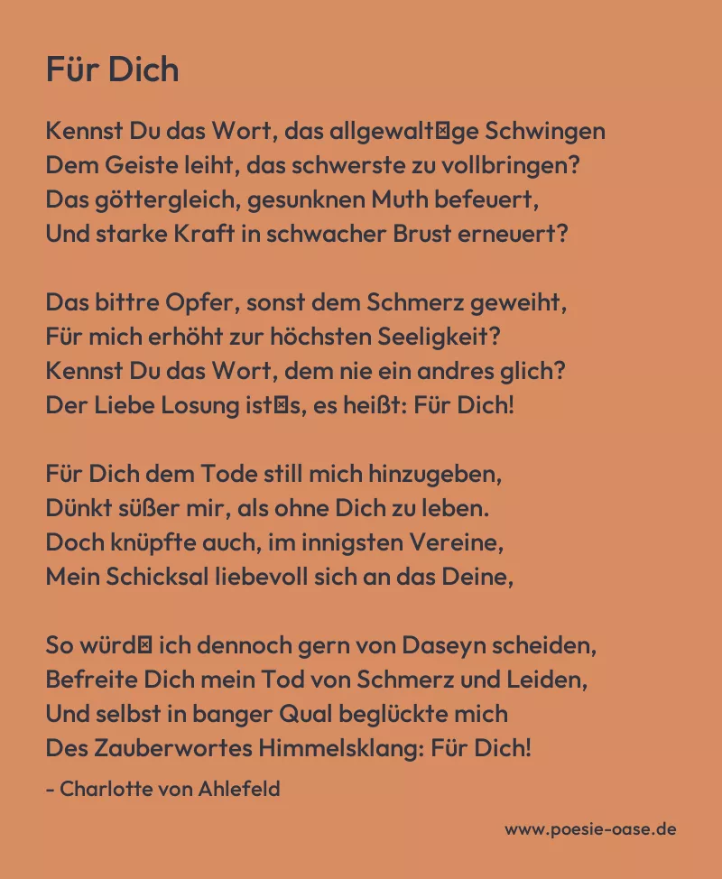 Gedicht: Für Dich von Charlotte von Ahlefeld