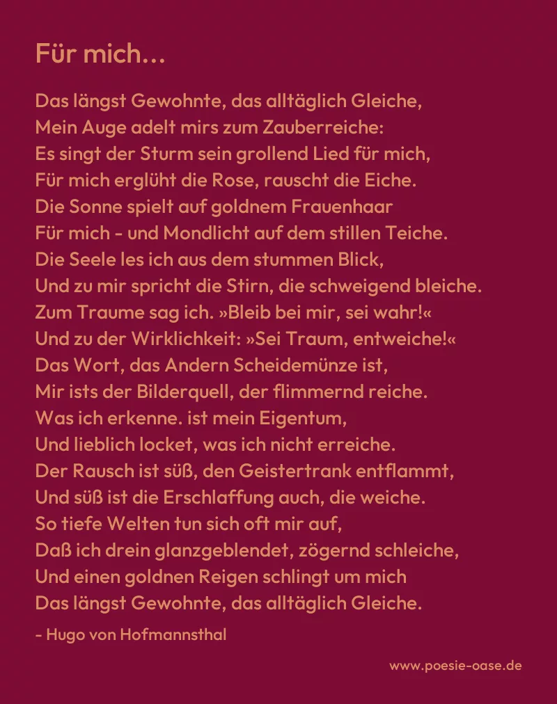 Gedicht: Für mich... von Hugo von Hofmannsthal