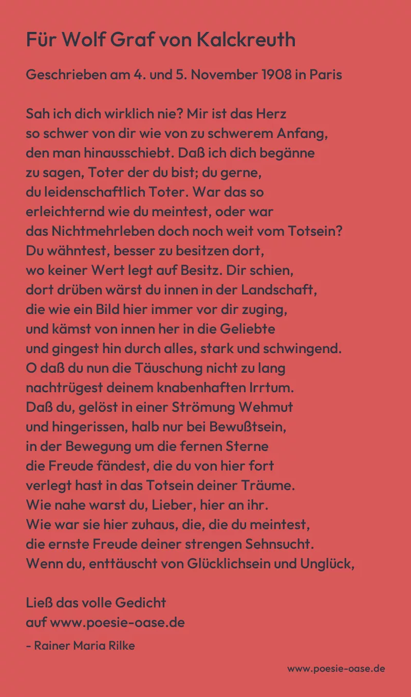 Gedicht: Für Wolf Graf von Kalckreuth von Rainer Maria Rilke
