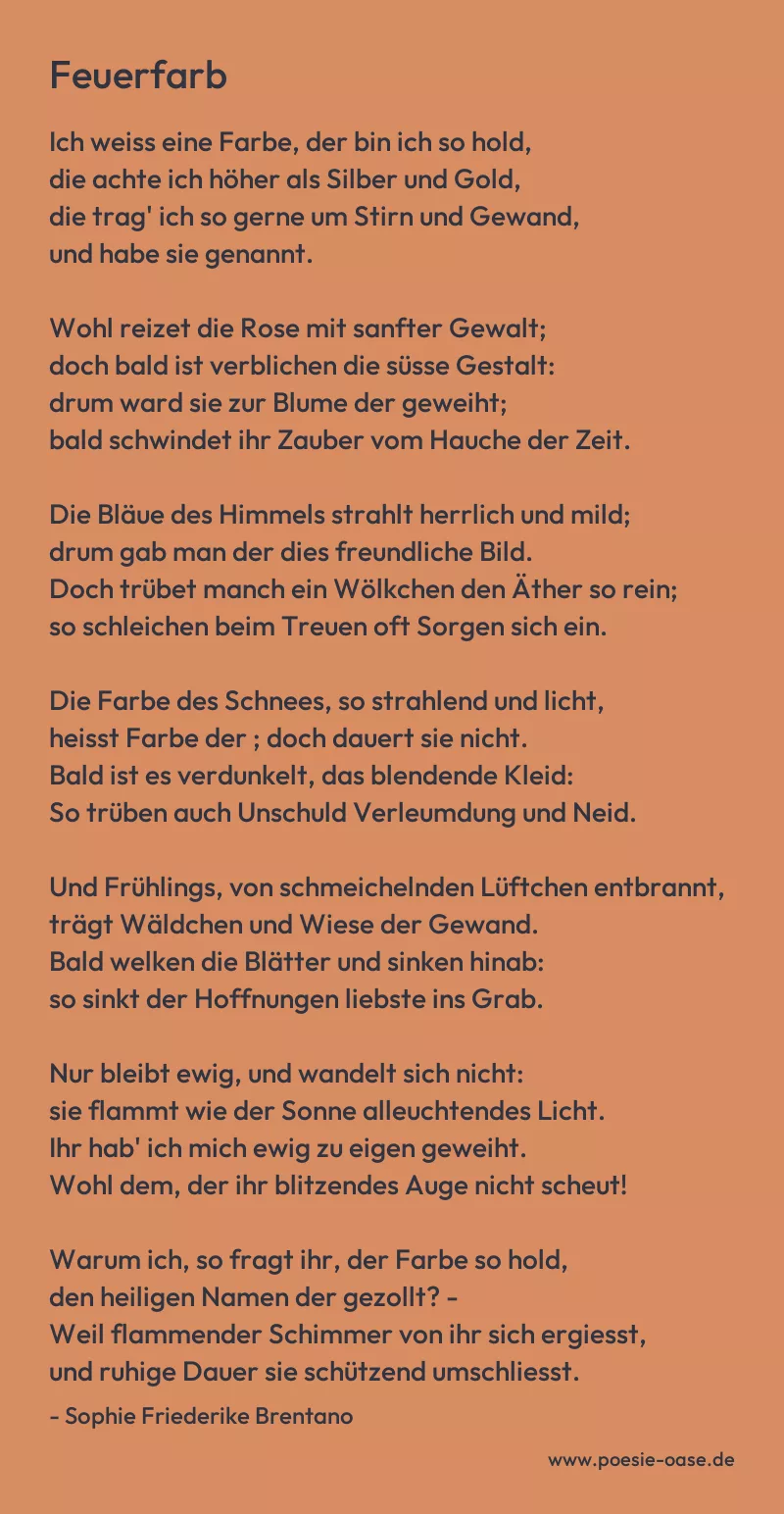 Gedicht: Feuerfarb von Sophie Friederike Brentano