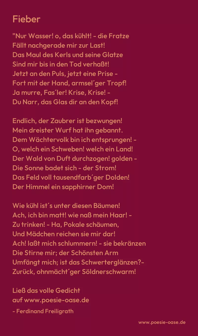 Gedicht: Fieber von Ferdinand Freiligrath