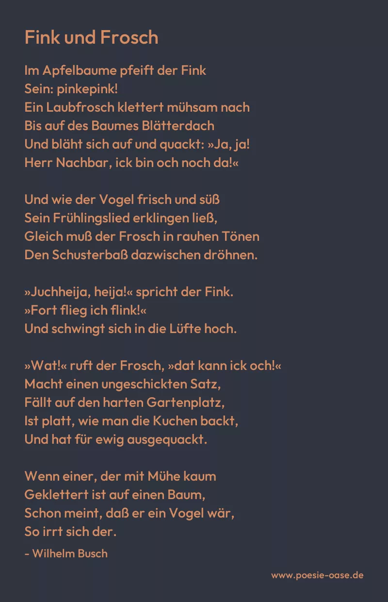Gedicht: Fink und Frosch von Wilhelm Busch