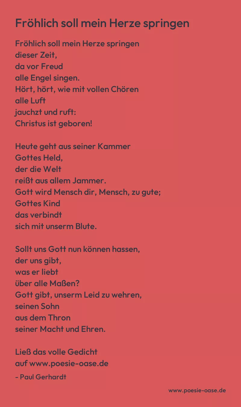 Gedicht: Fröhlich soll mein Herze springen von Paul Gerhardt