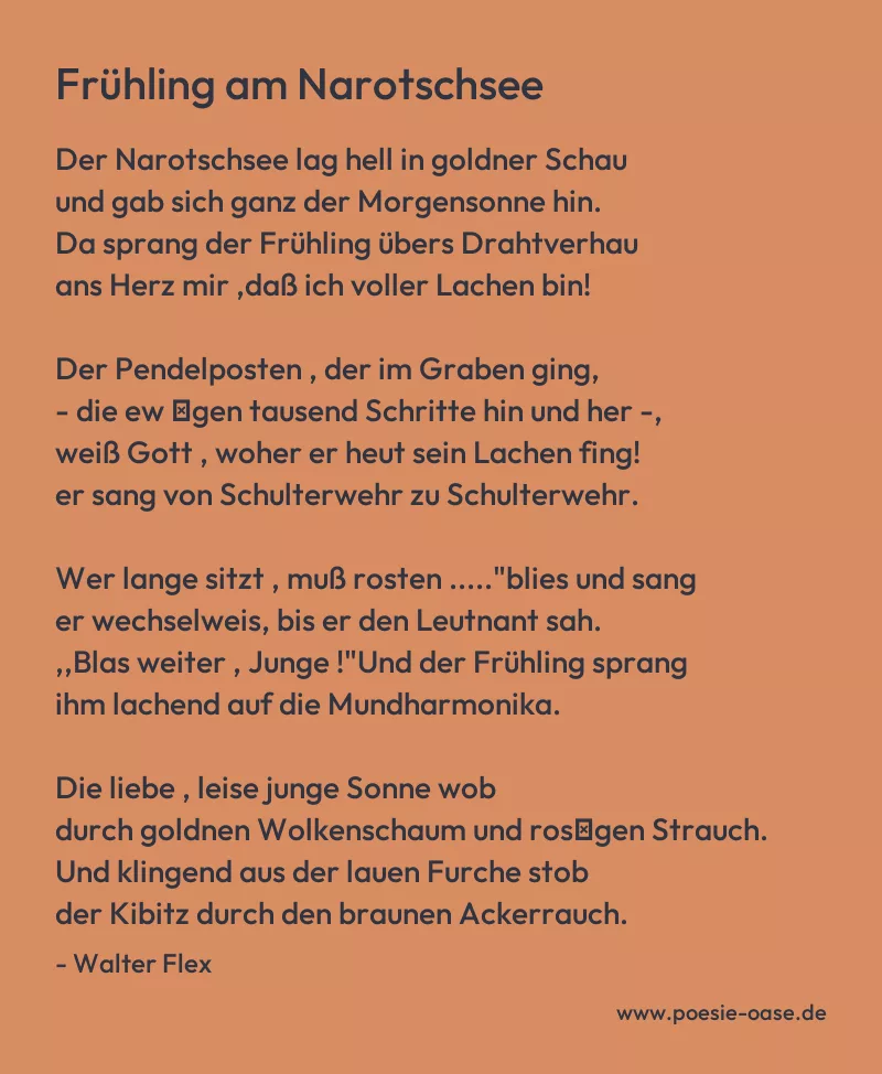 Gedicht: Frühling am Narotschsee von Walter Flex