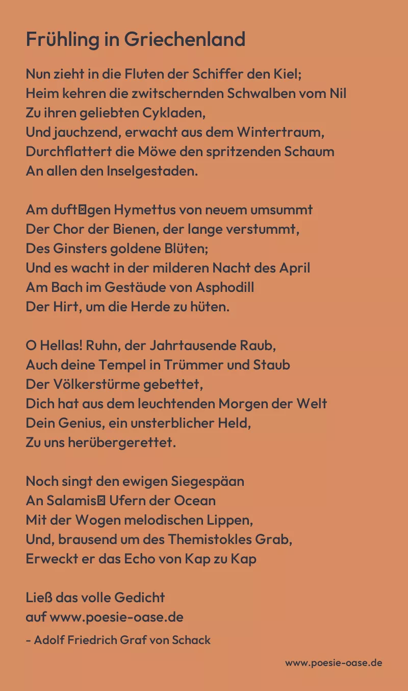 Gedicht: Frühling in Griechenland von Adolf Friedrich Graf von Schack