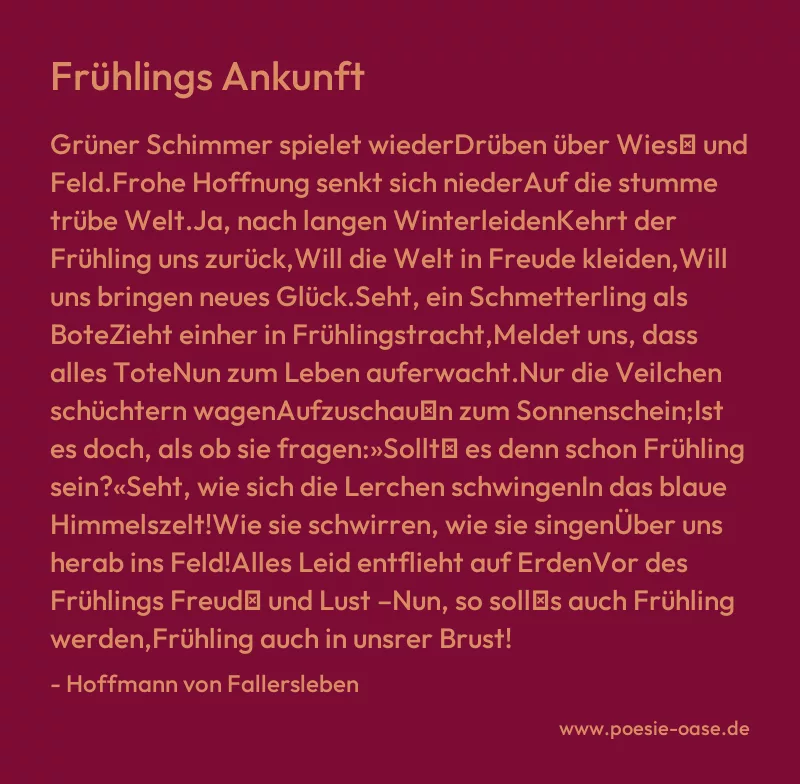 Gedicht: Frühlings Ankunft von Hoffmann von Fallersleben