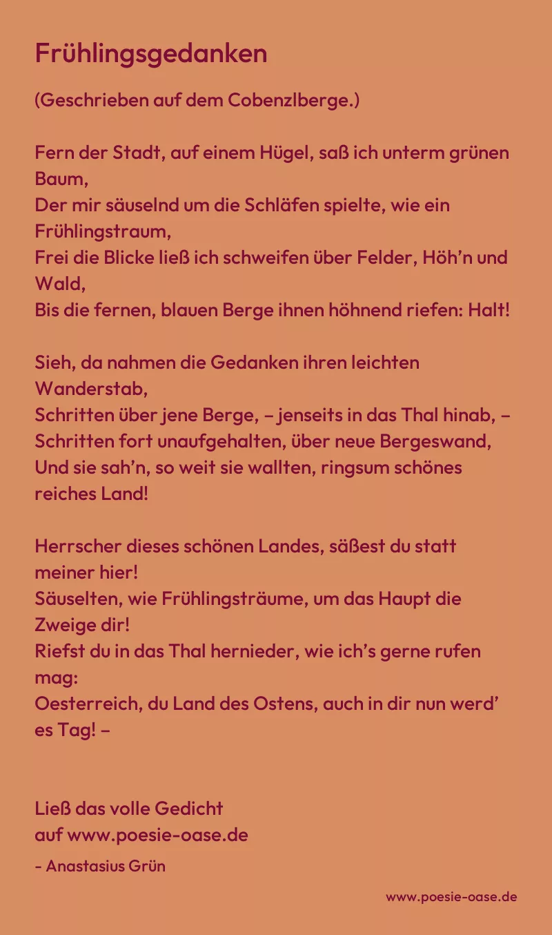 Gedicht: Frühlingsgedanken von Anastasius Grün
