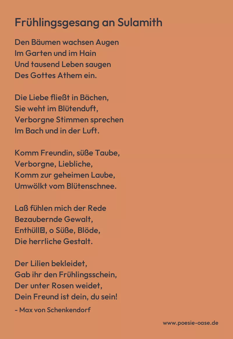 Gedicht: Frühlingsgesang an Sulamith von Max von Schenkendorf