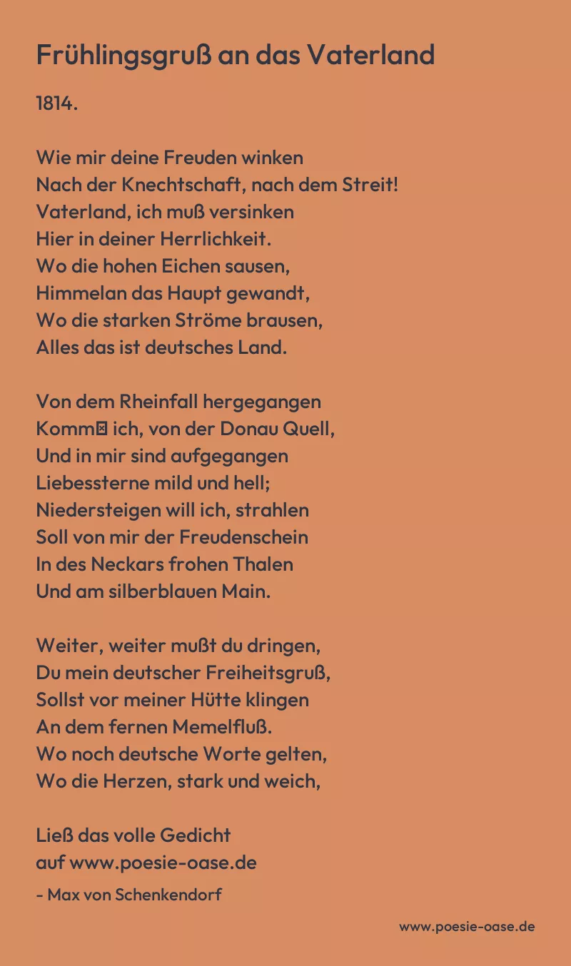 Gedicht: Frühlingsgruß an das Vaterland von Max von Schenkendorf
