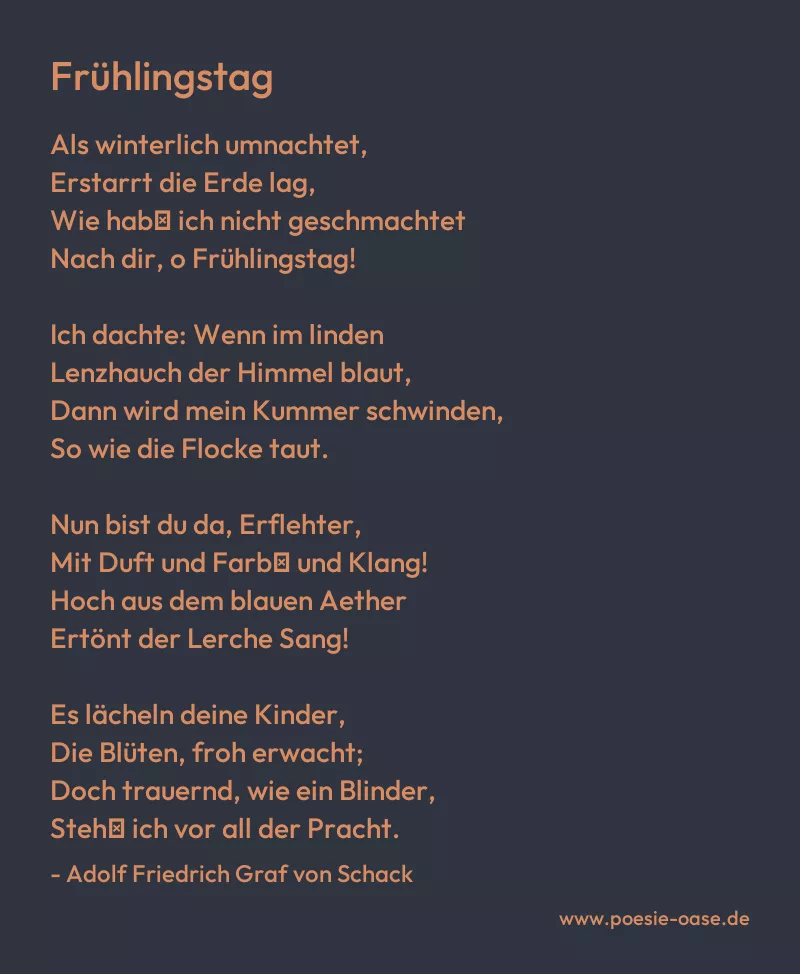 Gedicht: Frühlingstag von Adolf Friedrich Graf von Schack