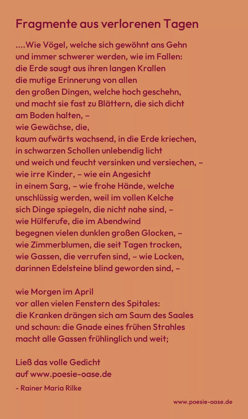 Gedicht: Fragmente aus verlorenen Tagen von Rainer Maria Rilke
