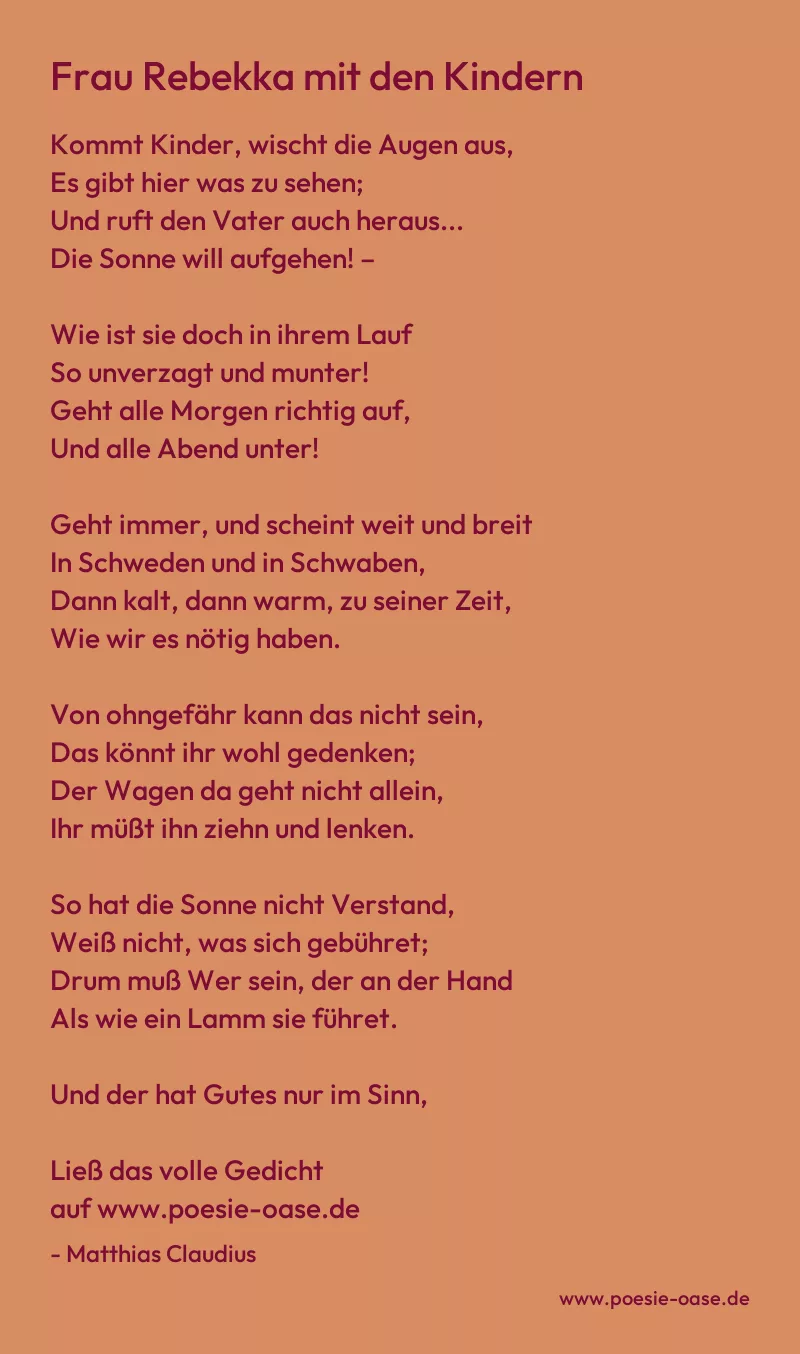 Gedicht: Frau Rebekka mit den Kindern von Matthias Claudius