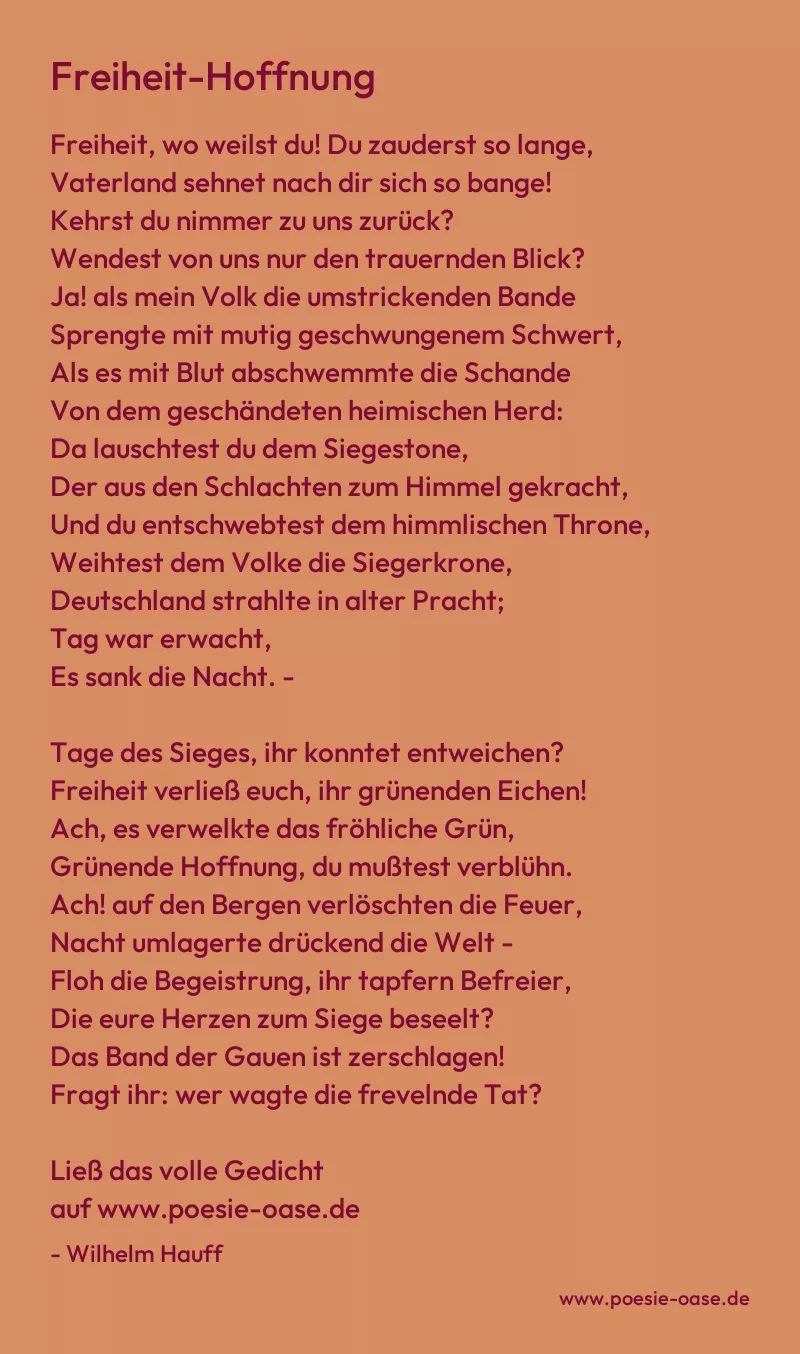 Gedicht: Freiheit-Hoffnung von Wilhelm Hauff