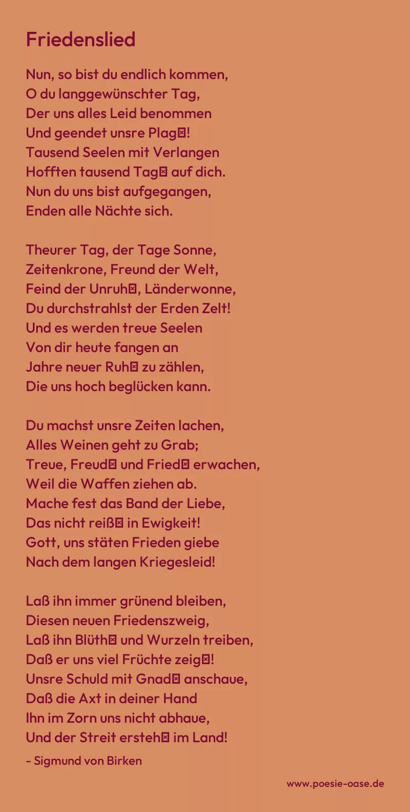 Gedicht: Friedenslied von Sigmund von Birken