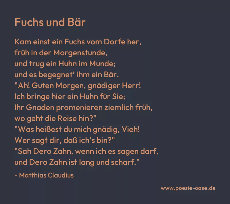 Gedicht: Fuchs und Bär von Matthias Claudius