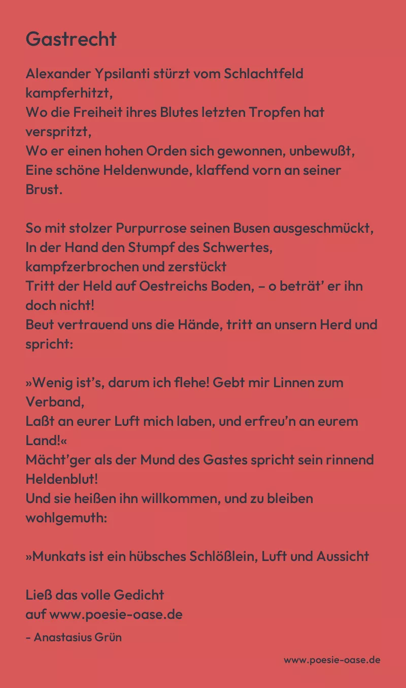 Gedicht: Gastrecht von Anastasius Grün