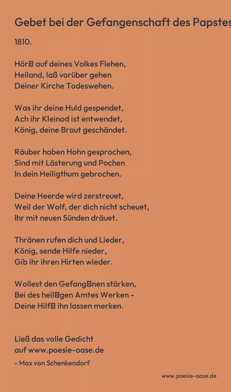 Gedicht: Gebet bei der Gefangenschaft des Papstes von Max von Schenkendorf