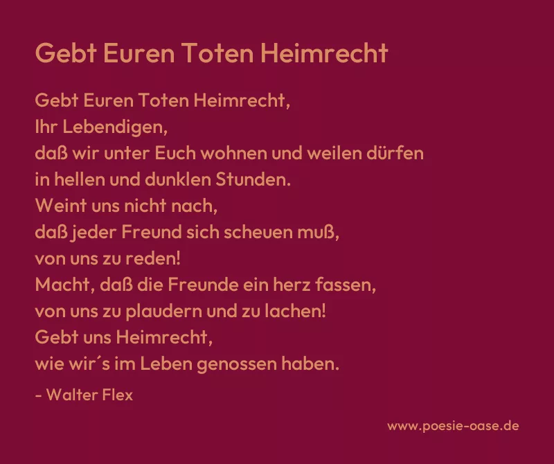 Gedicht: Gebt Euren Toten Heimrecht von Walter Flex