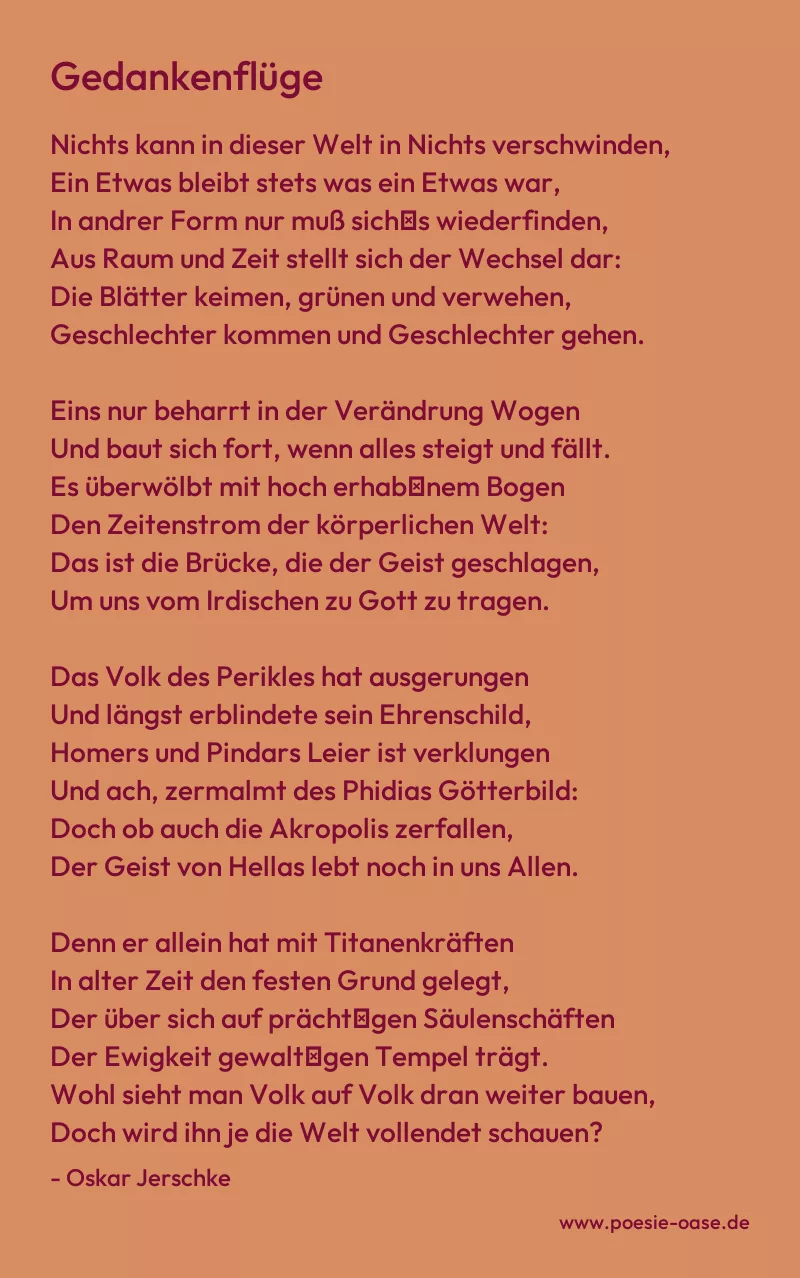 Gedicht: Gedankenflüge von Oskar Jerschke