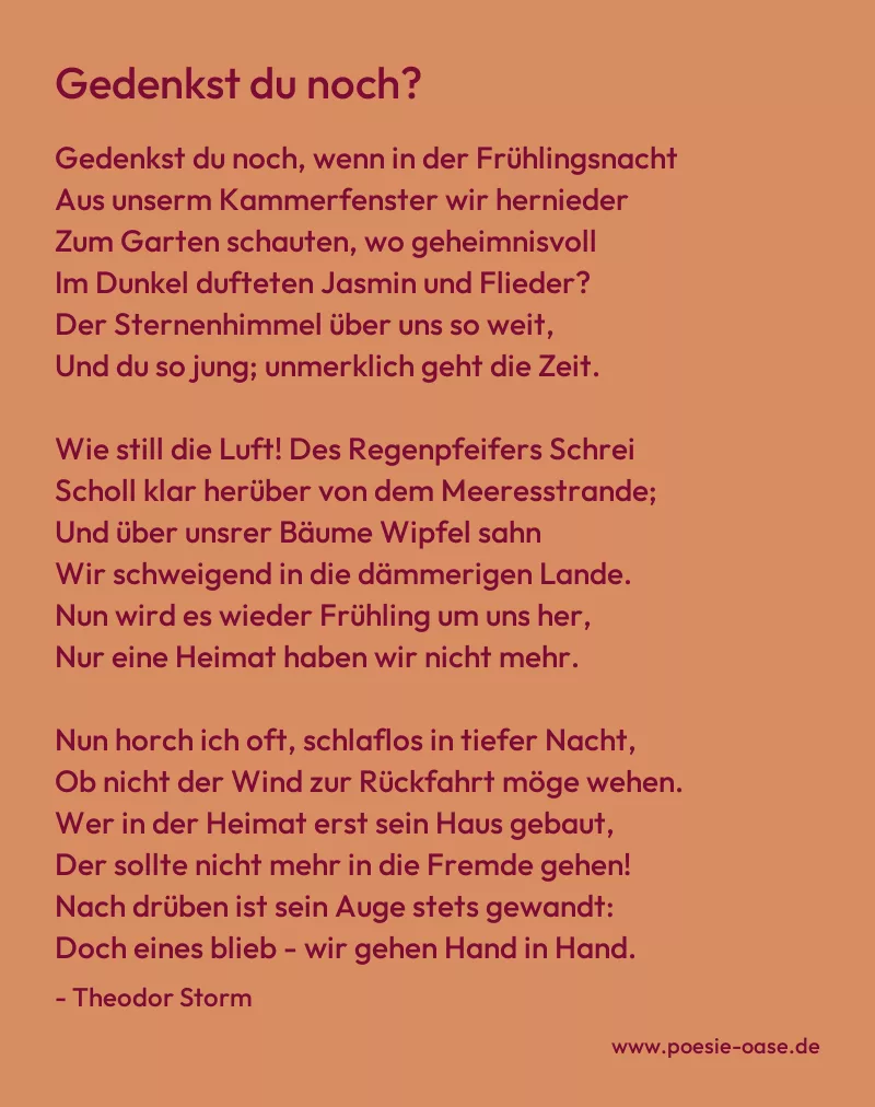 Gedicht: Gedenkst du noch? von Theodor Storm