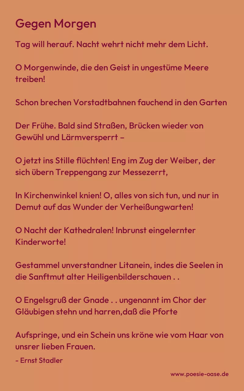 Gedicht: Gegen Morgen von Ernst Stadler