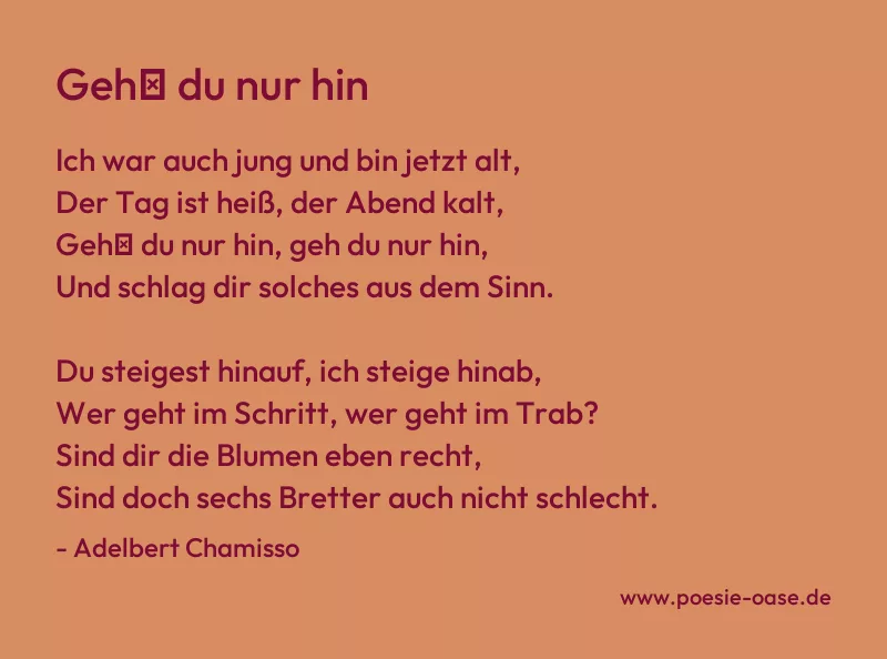 Gedicht: Geh′ du nur hin von Adelbert Chamisso