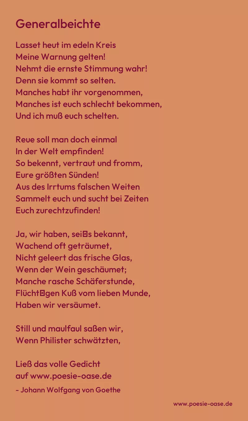 Gedicht: Generalbeichte von Johann Wolfgang von Goethe
