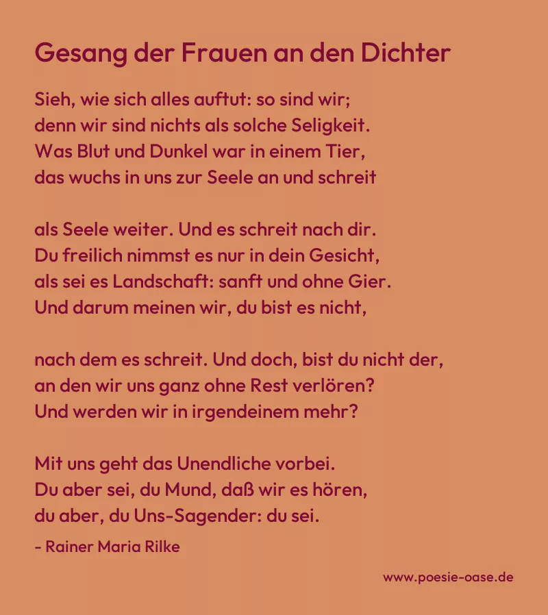 Gedicht: Gesang der Frauen an den Dichter von Rainer Maria Rilke