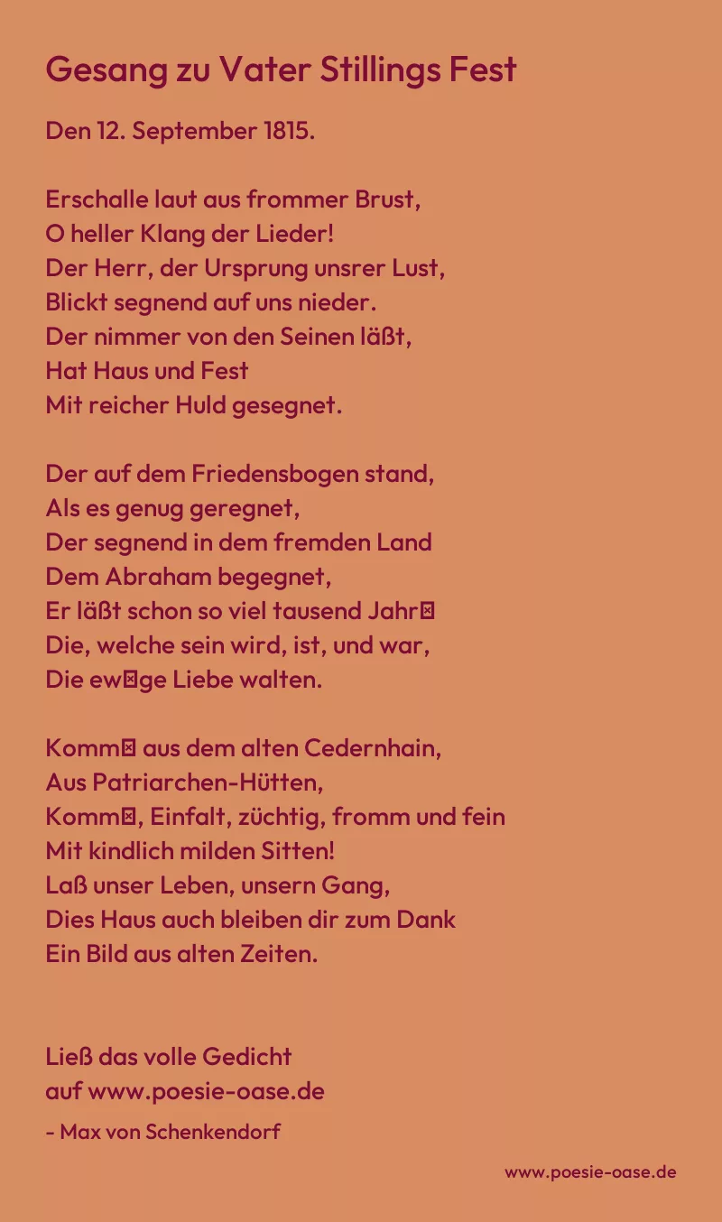 Gedicht: Gesang zu Vater Stillings Fest von Max von Schenkendorf