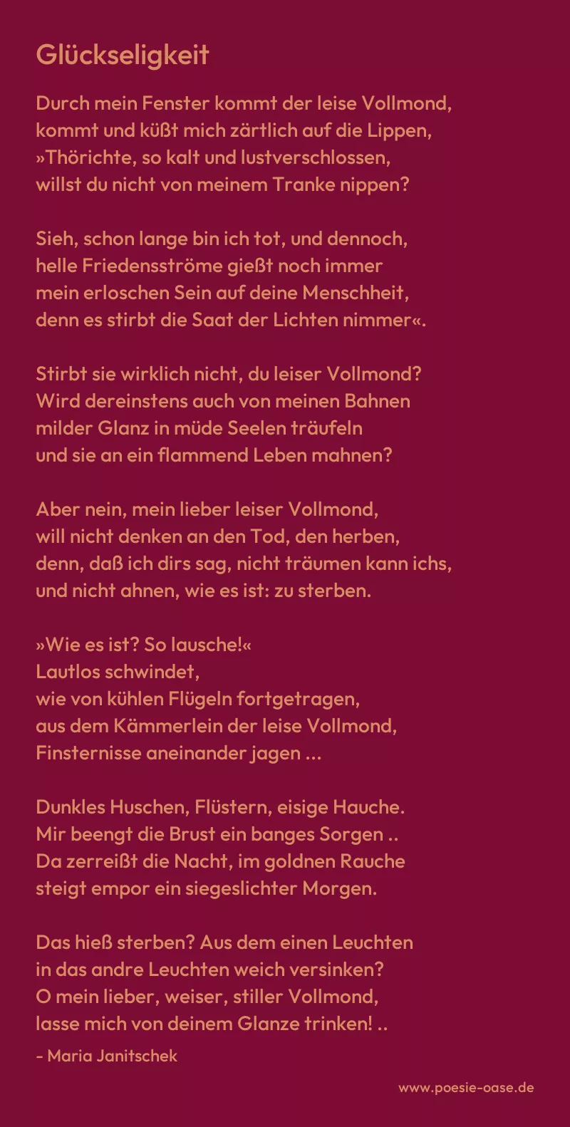 Gedicht: Glückseligkeit von Maria Janitschek