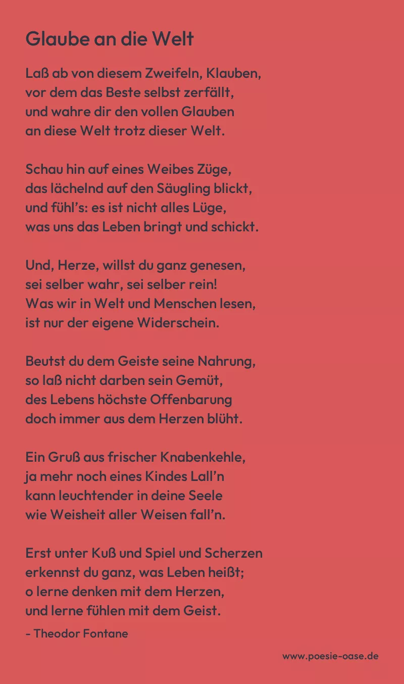 Gedicht: Glaube an die Welt von Theodor Fontane