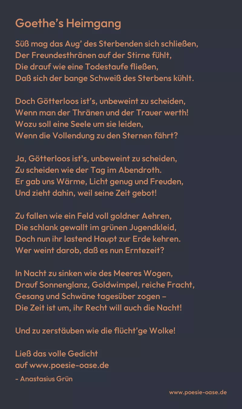 Gedicht: Goethe’s Heimgang von Anastasius Grün