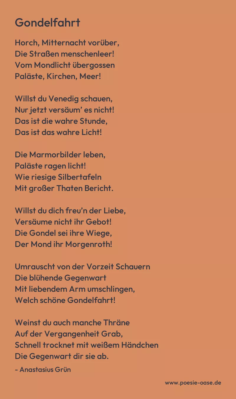 Gedicht: Gondelfahrt von Anastasius Grün