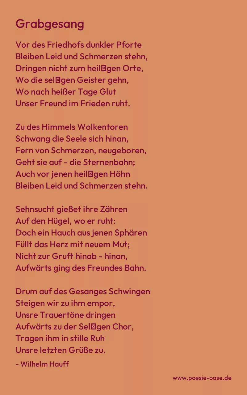 Gedicht: Grabgesang von Wilhelm Hauff