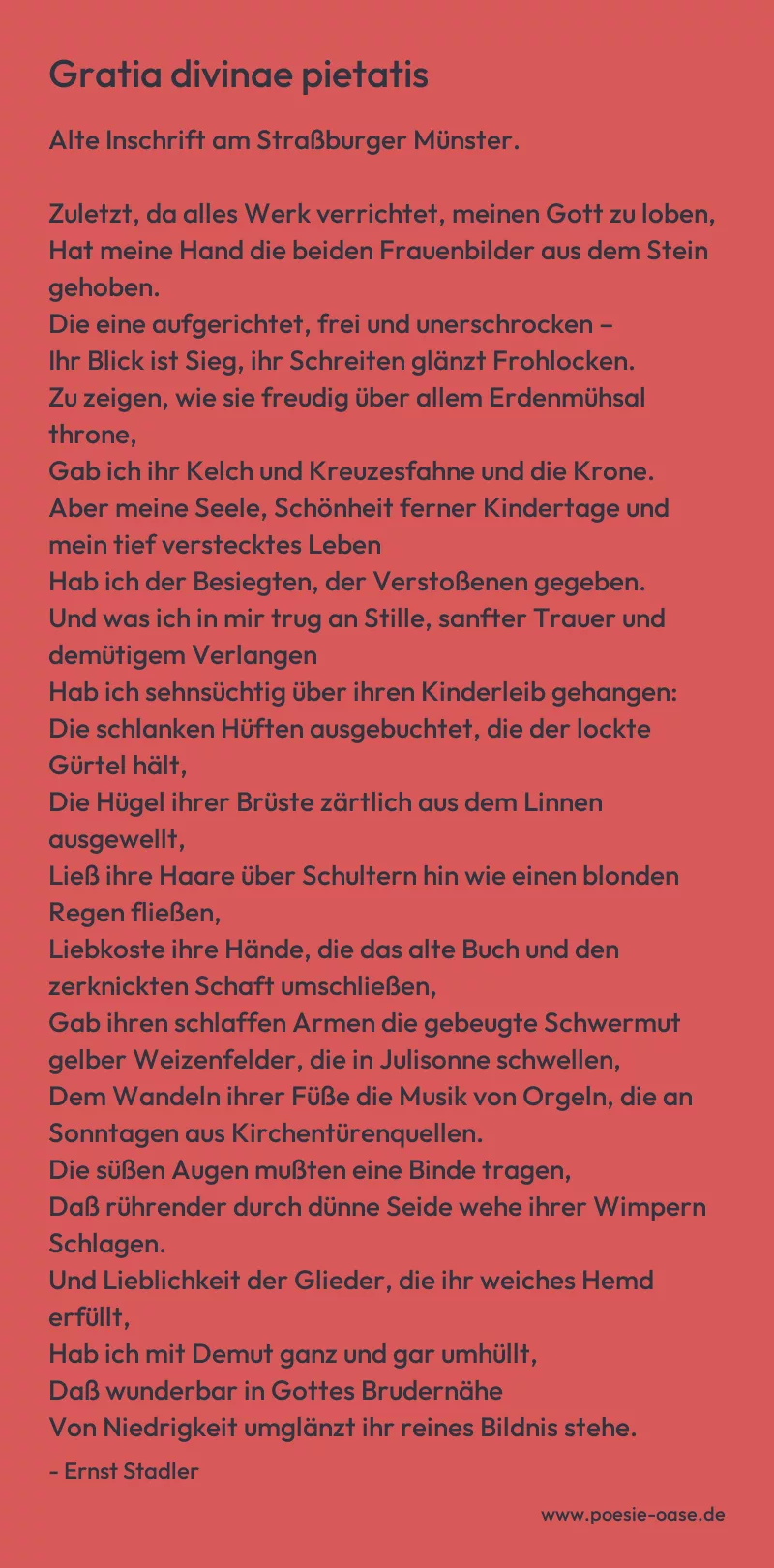 Gedicht: Gratia divinae pietatis von Ernst Stadler