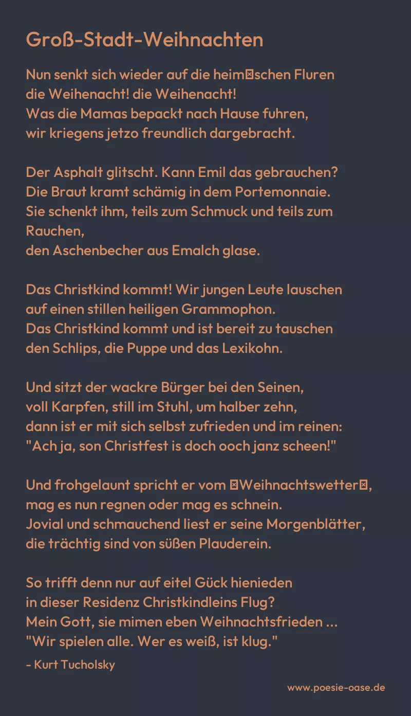 Gedicht: Groß-Stadt-Weihnachten von Kurt Tucholsky