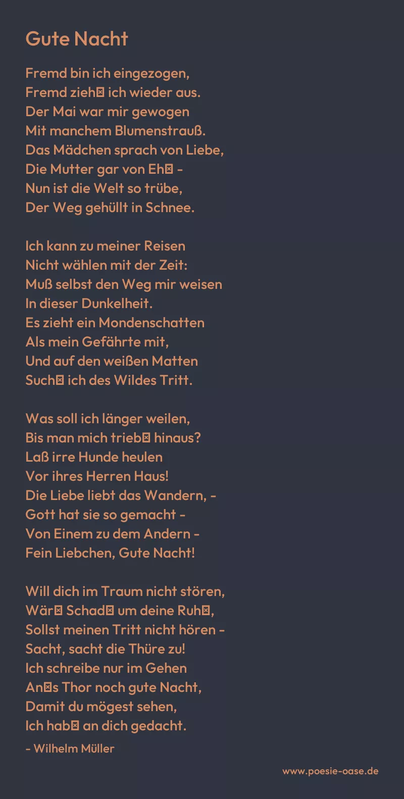 Gedicht: Gute Nacht von Wilhelm Müller