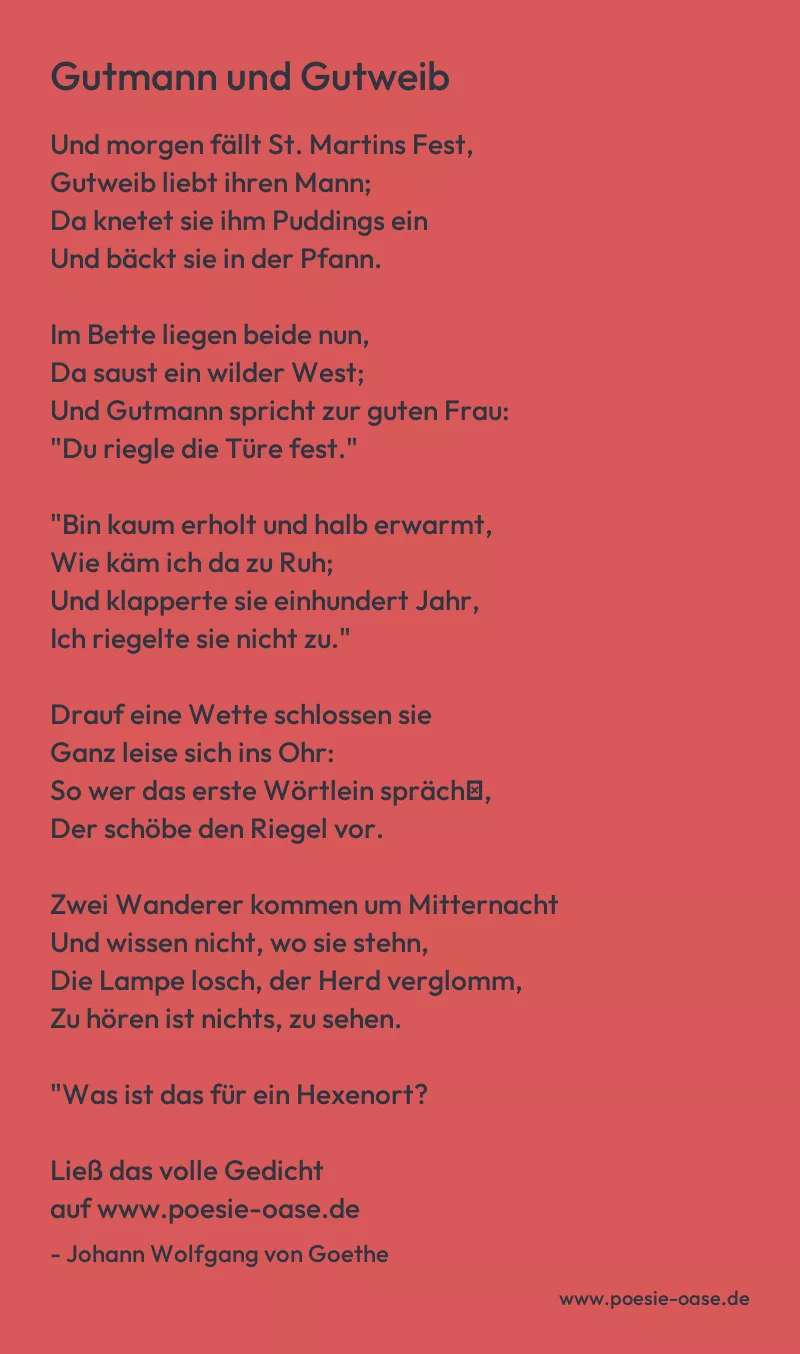 Gedicht: Gutmann und Gutweib von Johann Wolfgang von Goethe