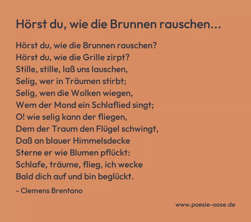 Gedicht: Hörst du, wie die Brunnen rauschen... von Clemens Brentano