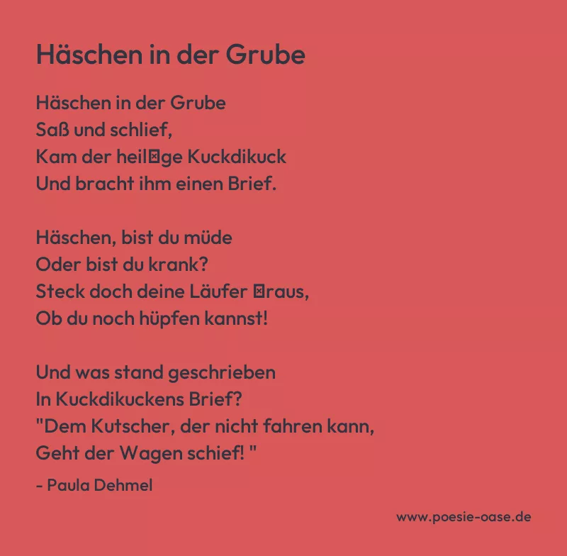 Gedicht: Häschen in der Grube von Paula Dehmel