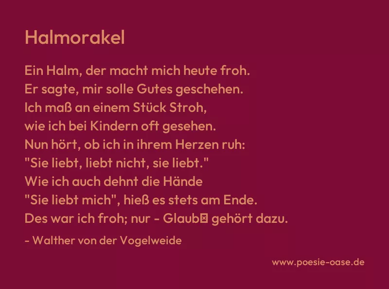 Gedicht: Halmorakel von Walther von der Vogelweide