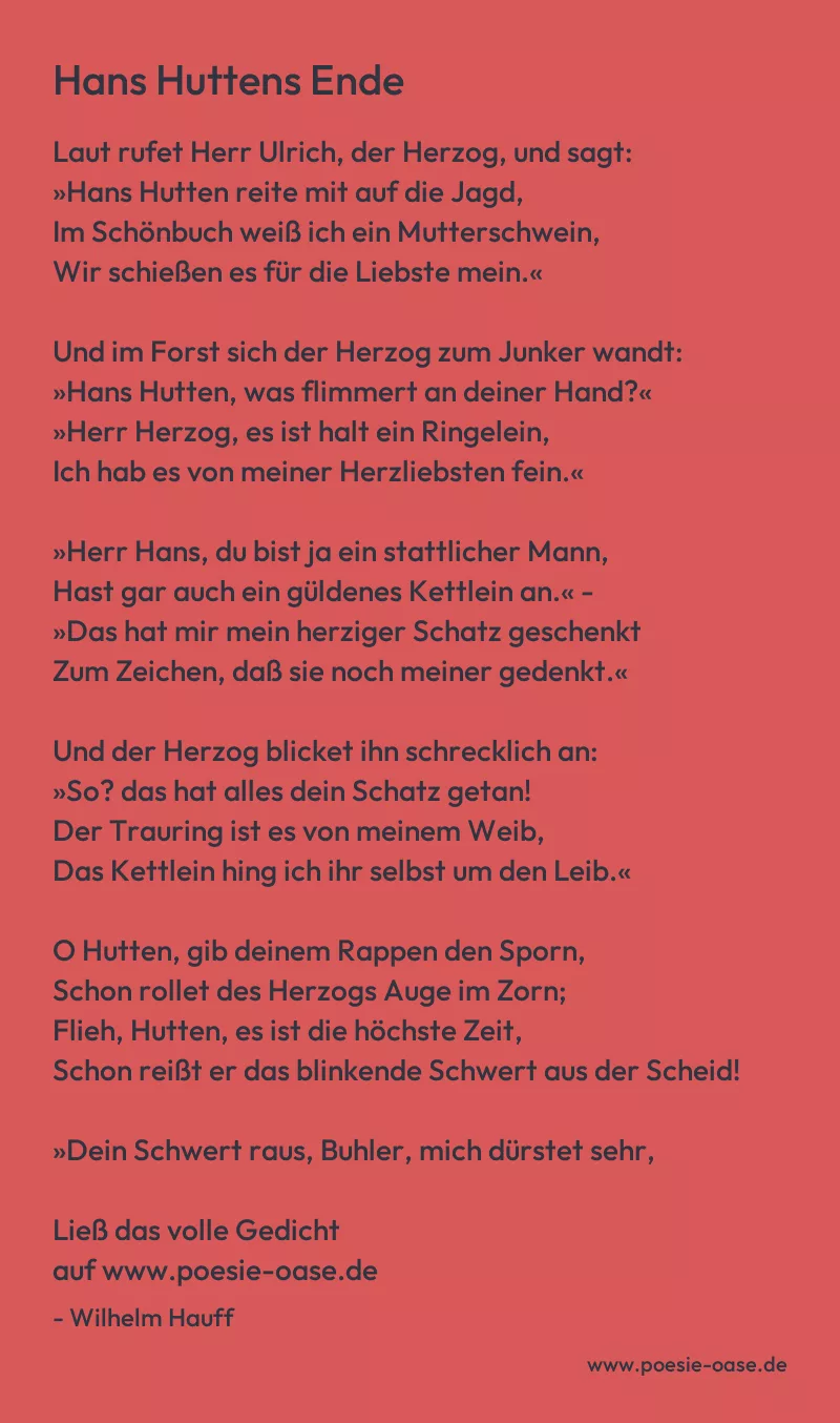 Gedicht: Hans Huttens Ende von Wilhelm Hauff