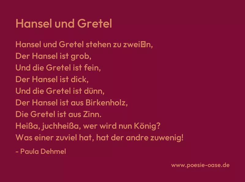 Gedicht: Hansel und Gretel von Paula Dehmel