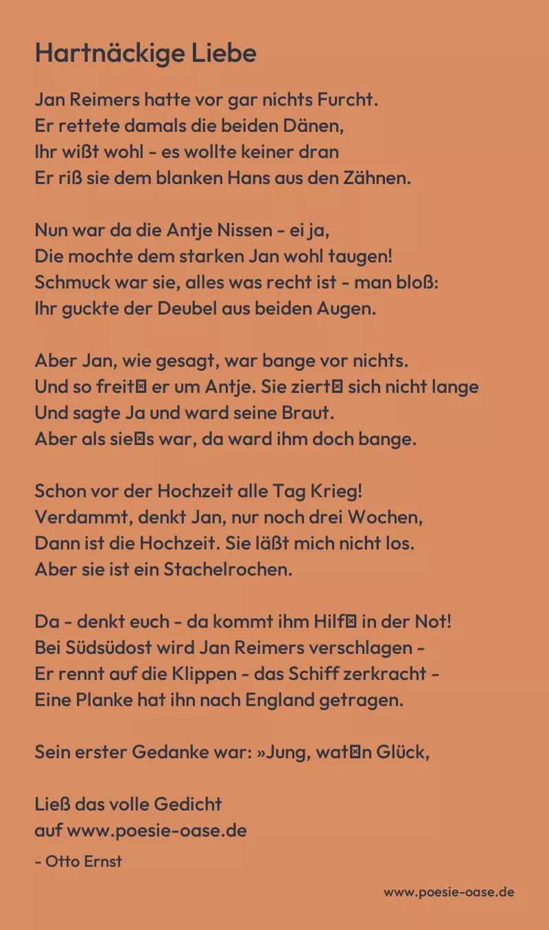 Gedicht: Hartnäckige Liebe von Otto Ernst