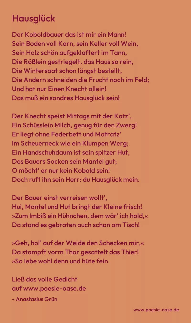 Gedicht: Hausglück von Anastasius Grün